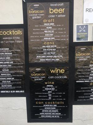 Beer and wine menu