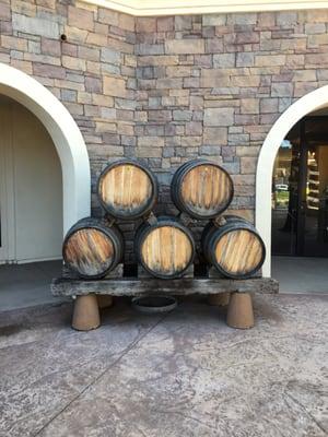 Old winery building with barrels