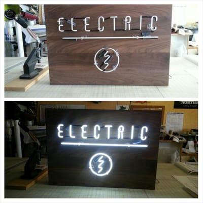 A neon sign we did on butcher block