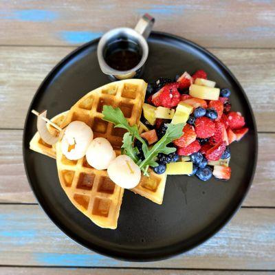 Sweet waffle with amazing fresh fruit!