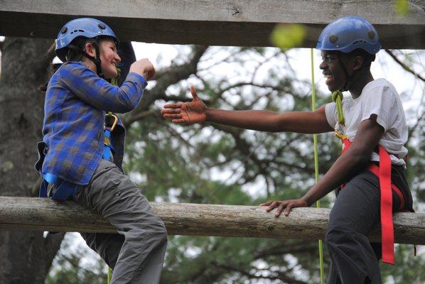 The High Ropes Course's "Giant's Ladder", where a partner is a huge help!