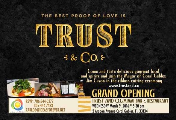 Grand Opening of TRUST  &  CO Restaurant and Bar in Coral Gables, Fl