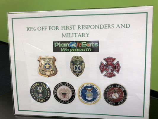 10% off for military and first responders